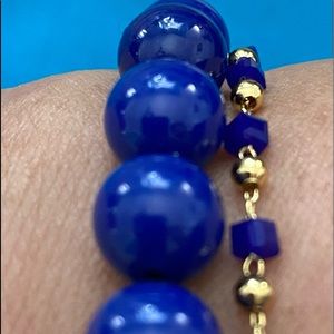 Blue Bracelets: 14k gold stainless steel with chained crystals and gemstone m